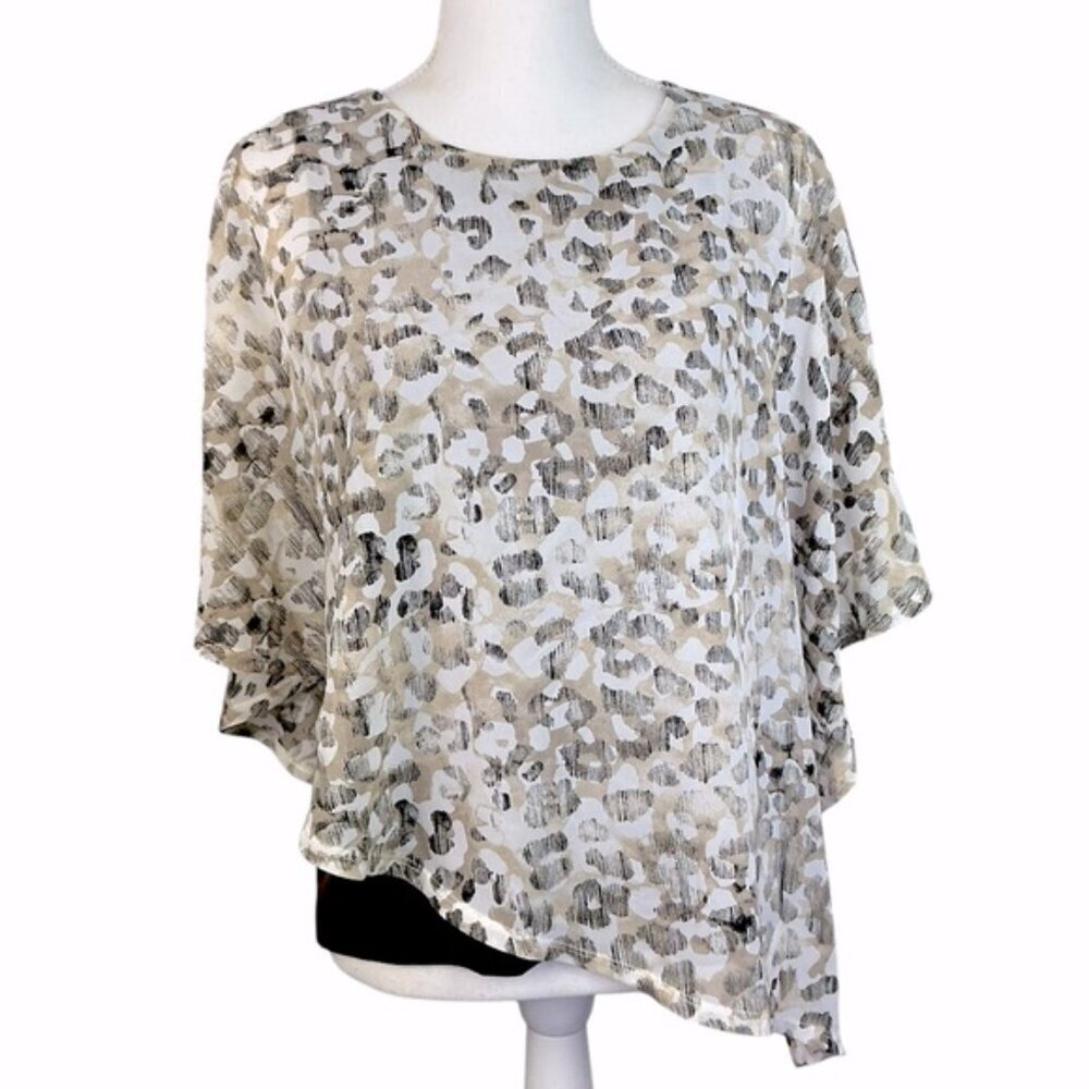 Chico’s Chiffon Asymmetrical Top Sheer Layer Sheath Animal Print Neutral Sz 0 Sm - Picture 6 of 16